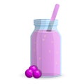 Berry smoothie bottle icon, cartoon style