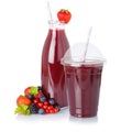 Berry smoothie fresh fruits fruit juice drink berries in a bottle cup isolated on white Royalty Free Stock Photo