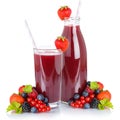 Berry smoothie fresh fruits fruit juice drink berries in a glass bottle isolated on white Royalty Free Stock Photo