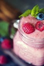 Berry smoothie with fresh raspberry and blueberry Royalty Free Stock Photo