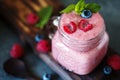 Berry smoothie with fresh raspberry and blueberry Royalty Free Stock Photo