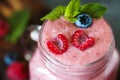 Berry smoothie with fresh raspberry and blueberry Royalty Free Stock Photo