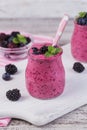 Berry smoothie, healthy detox yogurt drink, diet or vegan food c Royalty Free Stock Photo