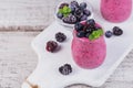 Berry smoothie, healthy detox yogurt drink, diet or vegan food c Royalty Free Stock Photo