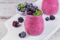 Berry smoothie, healthy detox yogurt drink, diet or vegan food c Royalty Free Stock Photo