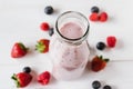 Berry smoothie, Strawberry, raspberry, blueberry and blackberry on white background Royalty Free Stock Photo