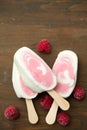 Popsicle with fresh raspberry on a table Royalty Free Stock Photo