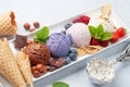 Berry, vanilla and chocolate ice cream sundae Royalty Free Stock Photo