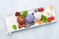 Berry, vanilla and chocolate ice cream sundae Royalty Free Stock Photo