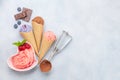 Berry, vanilla and chocolate ice cream sundae Royalty Free Stock Photo