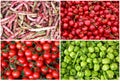 Berry and vegetable collage. Cherries, cherry tomatoes, green pe Royalty Free Stock Photo