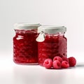 Berrylicious Treasures: Twin Jars of Raspberry Jam, Adorned with Nature\'s Scarlet Jewels