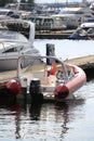 Berth with boats in a yacht club on Krestovsky Island, close-up