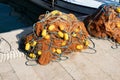 Berth. Fishing gear, nets and ropes are dried in the sun. Selective focus