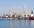 Berth of a sea cargo port with harbor cranes