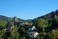 Bertradaburg or Burg Muerlenbach, a ruined hill castle at Murlenbach, Rhineland-Palatinate, Germany, exterior street partial view