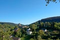 Bertradaburg or Burg Muerlenbach, a ruined hill castle at Murlenbach, Rhineland-Palatinate, Germany, exterior street partial view