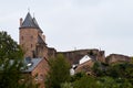 Bertradaburg or Burg Muerlenbach, a ruined hill castle at Murlenbach, Rhineland-Palatinate, Germany, exterior street partial view