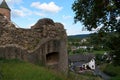 Bertradaburg or Burg Muerlenbach, a ruined hill castle at Murlenbach, Rhineland-Palatinate, Germany, exterior street