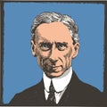 Bertrand Russell portrait in line art illustration Royalty Free Stock Photo