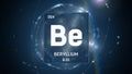 Beryllium as Element 4 of the Periodic Table 3D animation on blue background Royalty Free Stock Photo