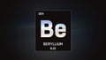 Beryllium as Element 4 of the Periodic Table 3D animation on grey background