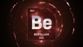 Beryllium as Element 4 of the Periodic Table 3D animation on red background