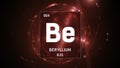 Beryllium as Element 4 of the Periodic Table 3D animation on red background