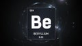 Beryllium as Element 4 of the Periodic Table 3D animation on silver background