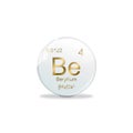 Beryllium symbol - Be. Element of the periodic table on white ball with golden signs. White background
