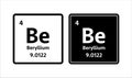 Beryllium symbol. Chemical element of the periodic table. Vector stock illustration.