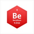 Beryllium symbol. Chemical element of the periodic table. Vector stock illustration.