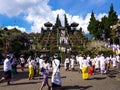 Beautiful Besakih Mother Temple View With Balinese People Walking In The Meajar Ajar Ceremony From A Series Of Ngaben Ceremony