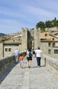 Romanesque bridge of the medieval town of BesalÃº located in the Pla de l'Estany region, Catalonia, Spain