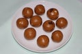 Besan Laddoo - Roasted gram flour mixed with Ghee and sugar to make round shape balls,  Indian sweets Royalty Free Stock Photo