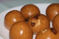 Besan Laddoo - Roasted gram flour mixed with Ghee and sugar to make round shape balls,  Indian sweets Royalty Free Stock Photo