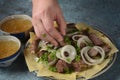 Beshbarmak - National Kazakh dish, prepared with meat and pasta. Royalty Free Stock Photo