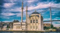 Besiktas Ortakoy Mosque (Buyuk Mecidiye Camii) and Bosphorus Bridge. Famous city landmarks Royalty Free Stock Photo