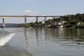 Beska Bridge and City on the Danube River in Vojvodina, Serbia