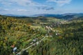 Beskid mountains in Zywiec Poland, Polish mountains and hills aerial drone photo