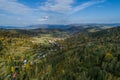 Beskid mountains in Zywiec Poland, Polish mountains and hills aerial drone photo Royalty Free Stock Photo
