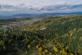 Beskid mountains in Zywiec Poland, Polish mountains and hills aerial drone photo Royalty Free Stock Photo