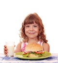 Besmear little girl with sandwich