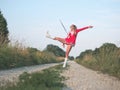 Teen Majorette Girl Twirling Baton Outdoors Royalty Free Stock Photo