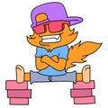 The bespectacled weasel in an arrogant style stretched his legs. doodle icon image kawaii