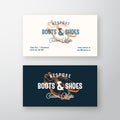 Bespoke Boots Retro Vector Sign, Symbol or Logo and Business Card Template. Vintage Men Shoe Sketch with Typography and