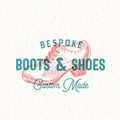 Bespoke Boots and Shoes Retro Vector Sign, Symbol or Logo Template. Women Shoe Illustration and Vintage Typography