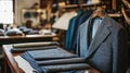A bespoke suit design session with tailored patterns and high-quality Royalty Free Stock Photo