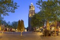 Amersfoort city historic architecture on old street and bridge at night Royalty Free Stock Photo
