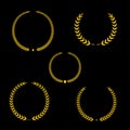 Best award Vector gold award laurel wreath set. Winner label, leaf symbol victory, triumph and success illustration. Royalty Free Stock Photo